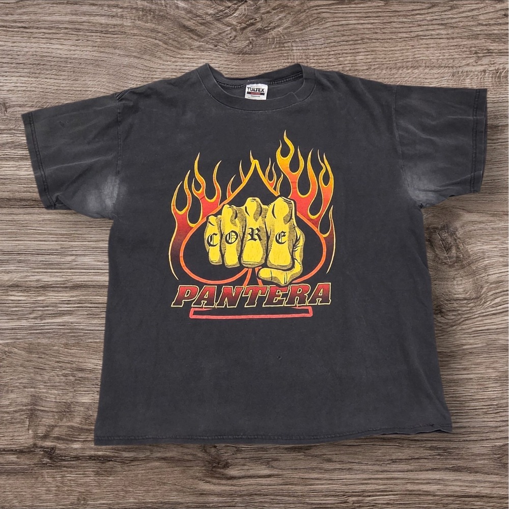 Vintage Pantera Core Shirt Tultex XL Black Faded Heavy Metal Graphic Tee 90s